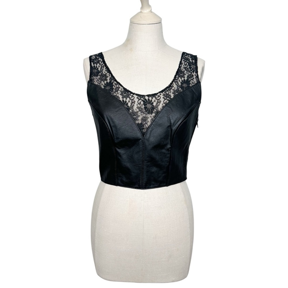 Vintage 1980s Chia Black Leather and Lace Tank Top
